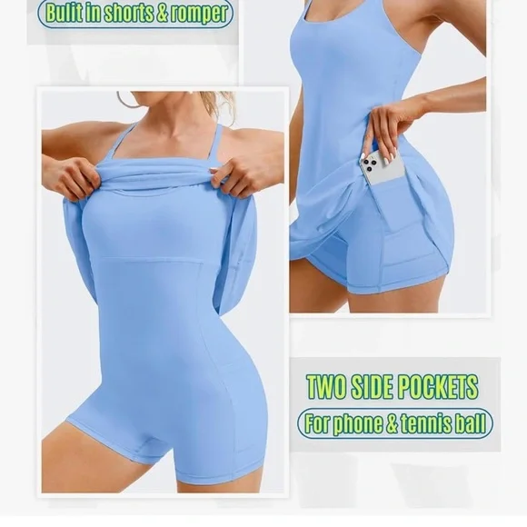 Sky Blue Women's Chemise Tennis Dress size Medium pads have been taken out - Picture 8 of 9